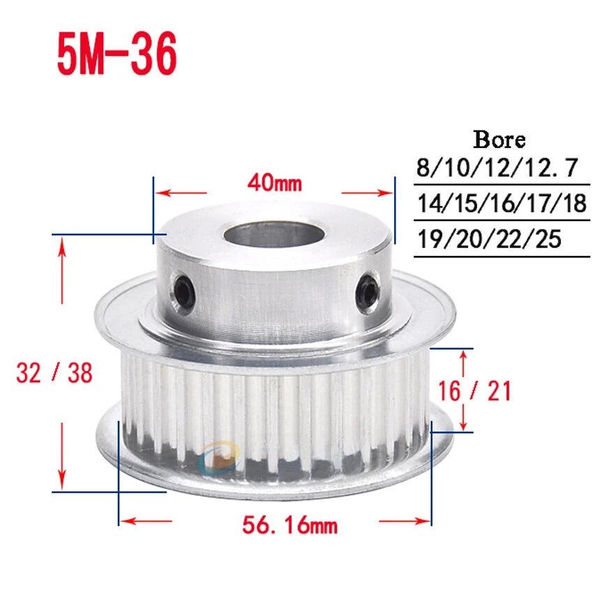 HTD-5M 10T-72T Timing Belt Pulley With Step Bore 5-25mm, For 15mm Width Belt