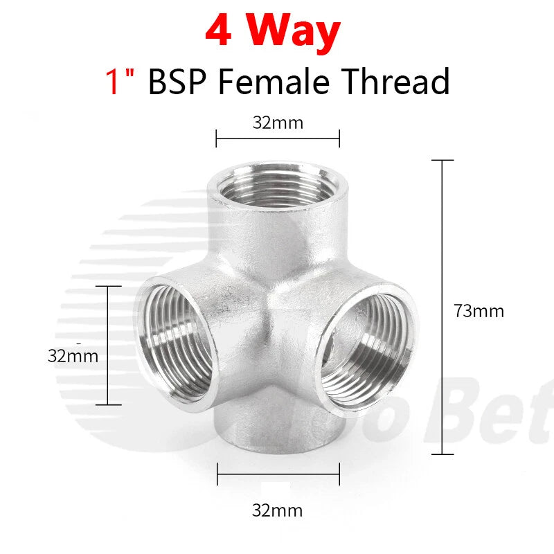 BSP Female Stainless Steel Pipe Fitting — 3/4/5-Way Adapter, 1/4" to 2"