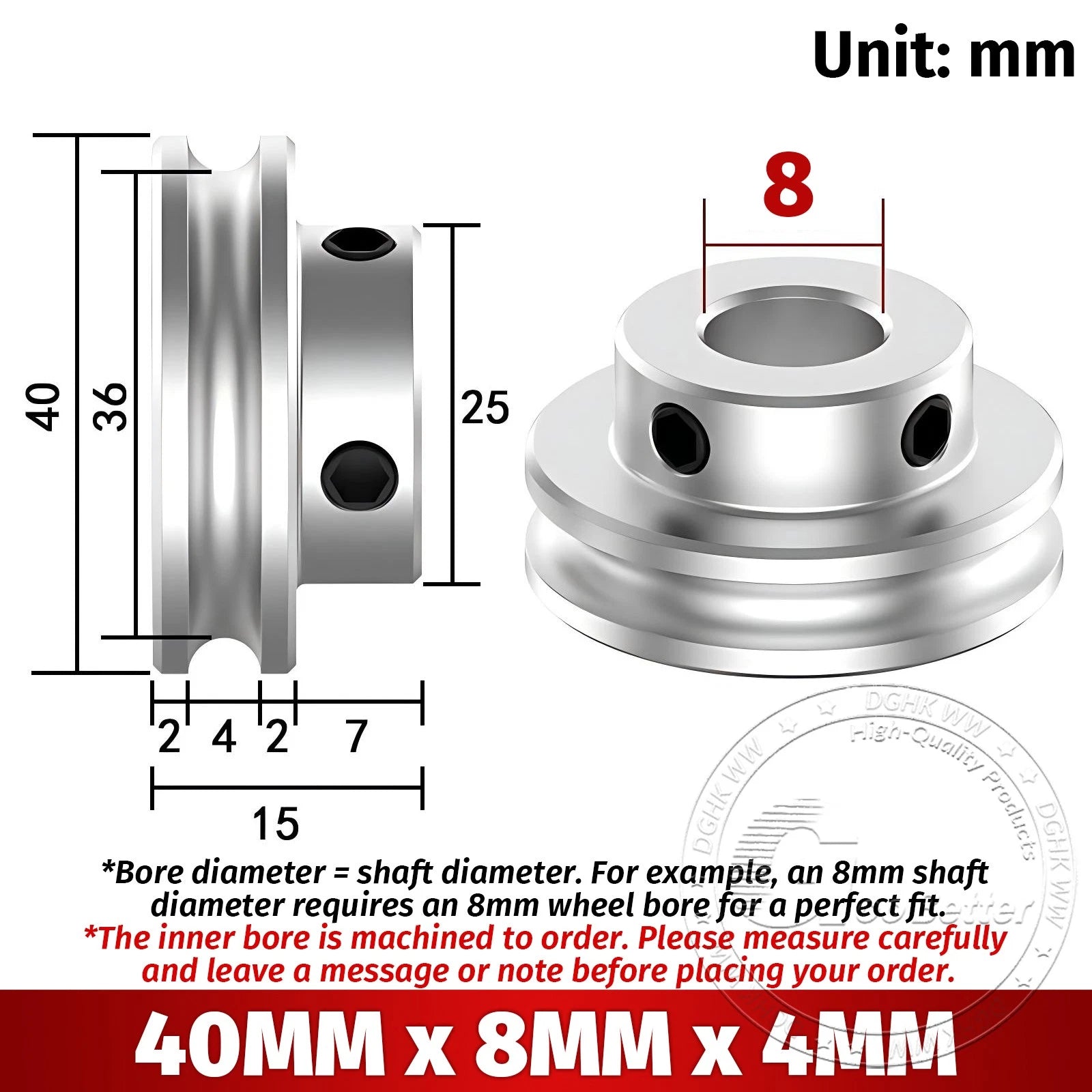 V Grooved Pulley Aluminum Round Belt Pulleys For 4mm Width Belt OD 20/30/40/50mm