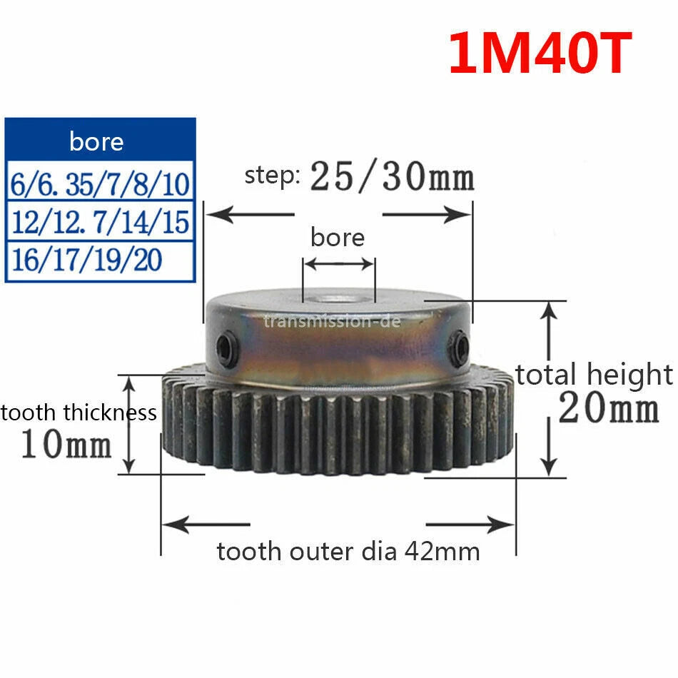 0.5/1 Mod Pinion Gear 10T-150T Spur Gear with Step 45# Steel Transmission Gear