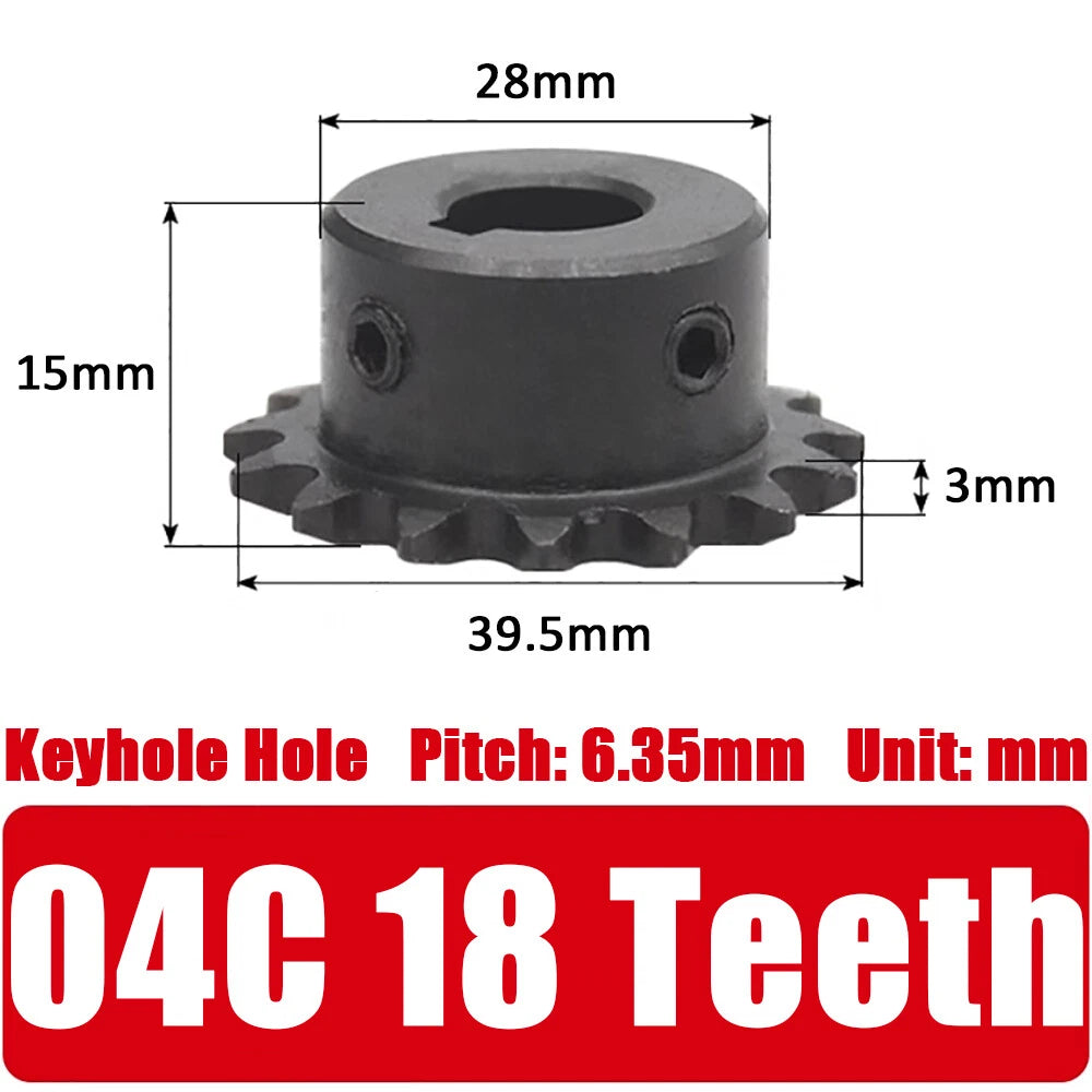 04C Roller Chain Drive Sprocket Wheel 11T-40T Keyhole Hole 8mm-30mm Pitch 6.35mm