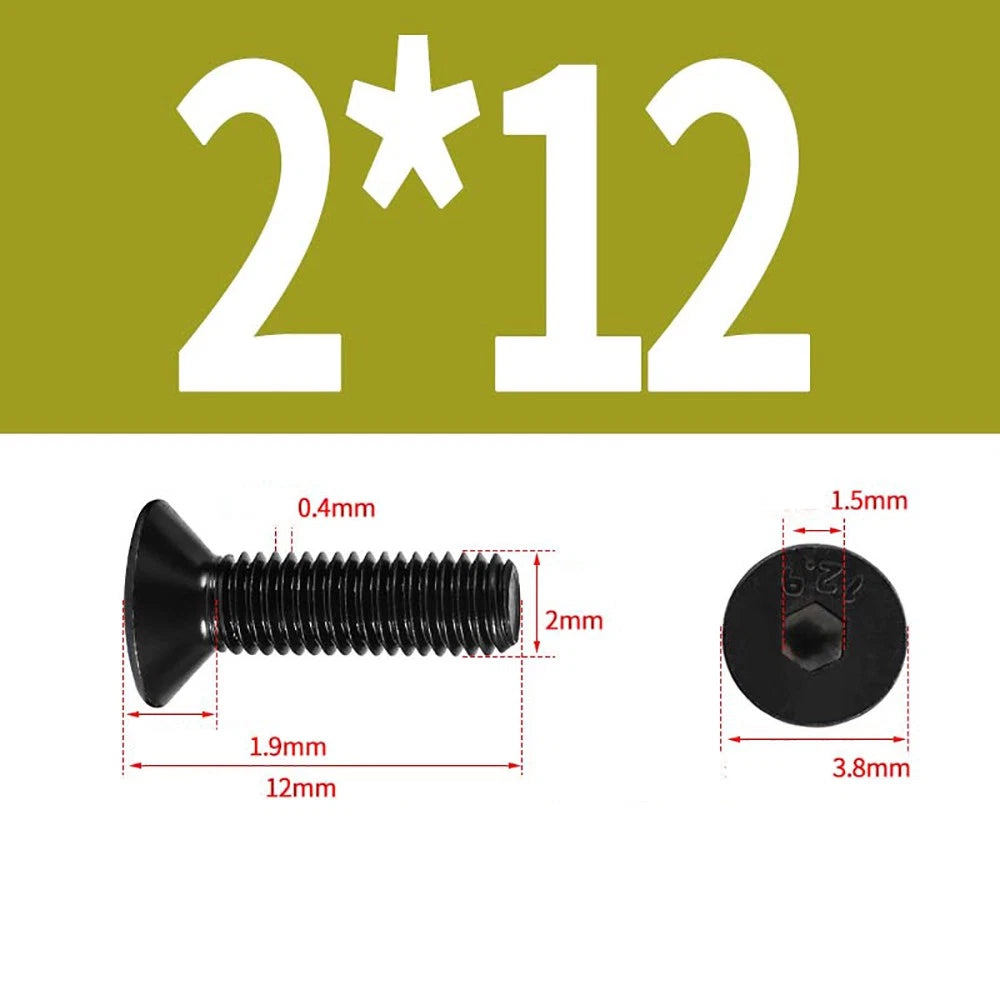 M1.6–M3 Countersunk Socket Head Screws – 12.9 Grade Carbon Steel, Flat Head, Fully Threaded (3–50mm Overall Length)