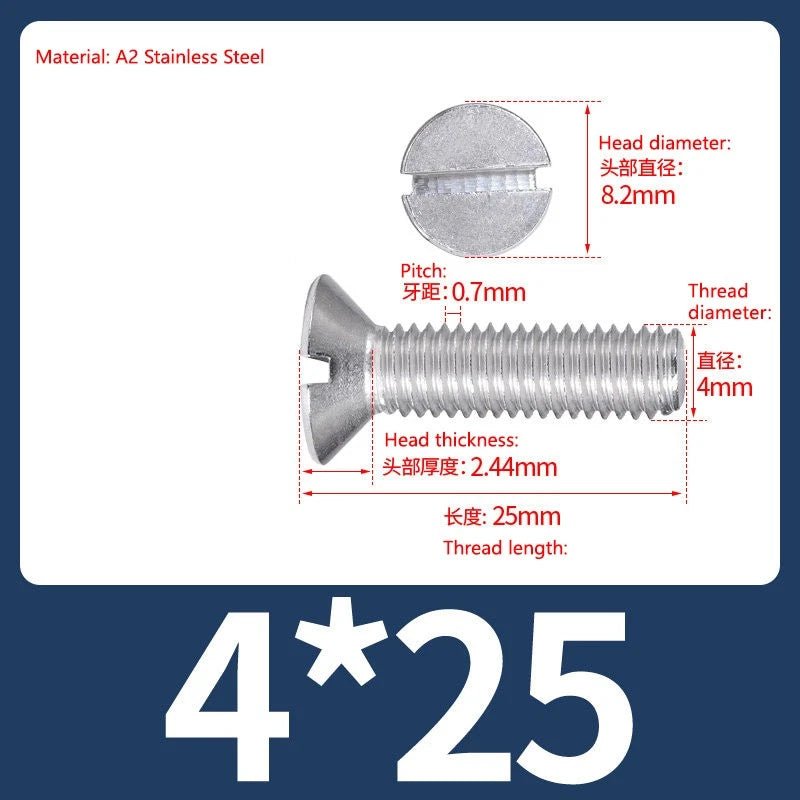A2 Stainless Steel Slotted Countersunk Screws DIN 963 | M4 M5 M6 - HomeDIYer