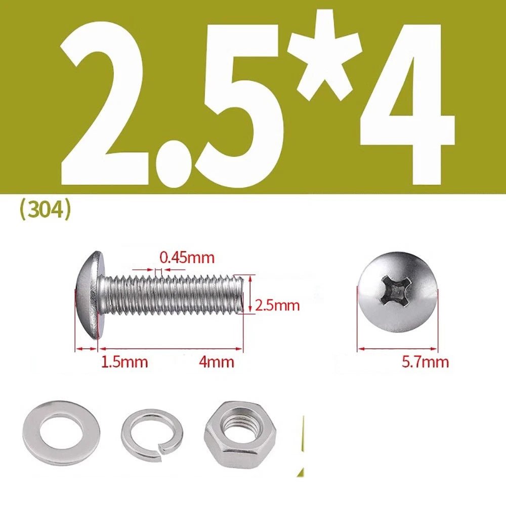 M2–M4 Phillips Truss Head Machine Screws with Hex Nuts & Washers – A2 Stainless Steel - HomeDIYer