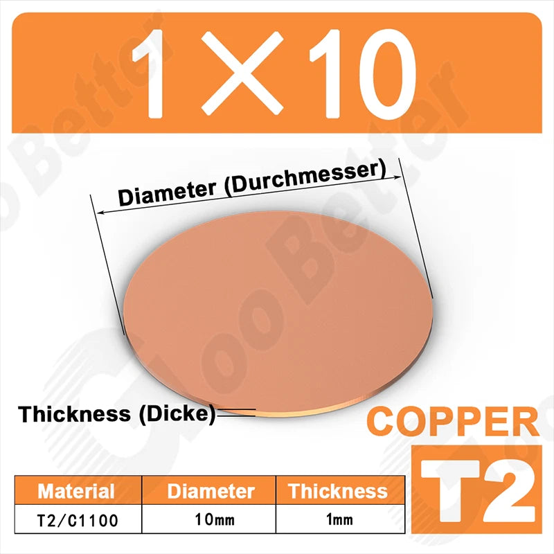 Solid Pure Copper Discs Blank Metal Round Sheet Plate Thick 0.5-3mm Dia 20-100mm