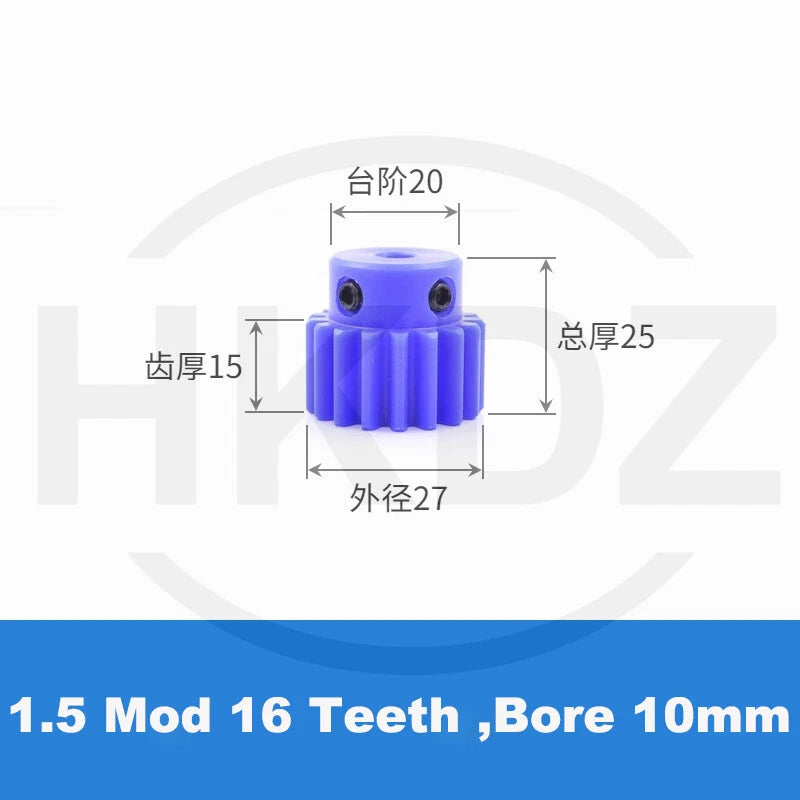 1.5 Mod Blue Nylon Spur Gear 15-60T,Bore 6-12mm Pinion Gear With Step Motor Gear