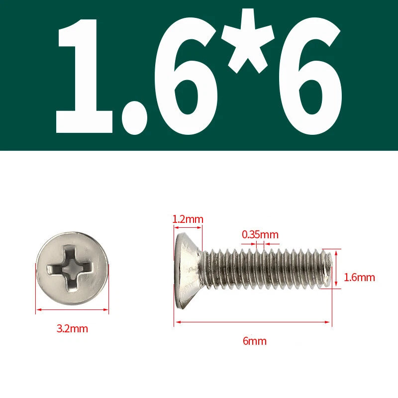 Phillips Machine Screws Countersunk Nickel Plated Steel DIN 965 Flat Head M1~M6