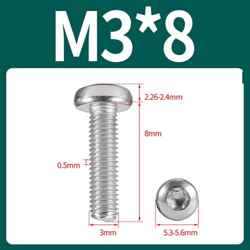 M2–M10 A2 Stainless Steel Torx Button Head Machine Screws, With or Without Column, Pack of 5