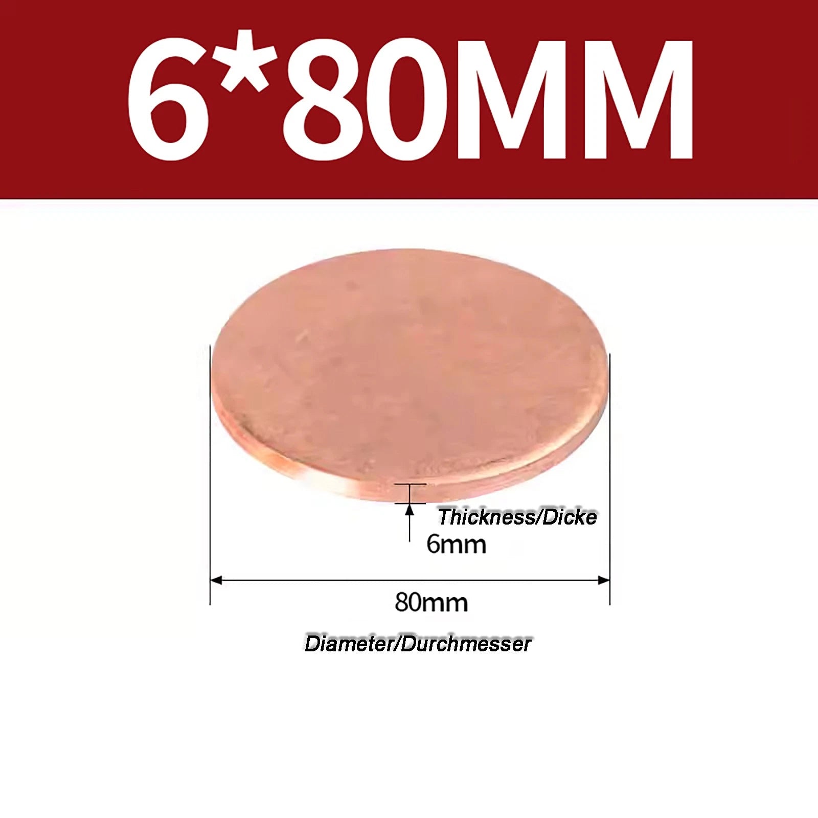 Solid Pure Copper Discs Blanks Round Plate Metal Sheet Thick 0.3~6mm Ø10mm~150mm