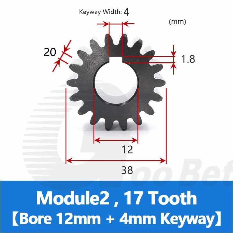 Spur Gear C45 Steel Black Oxided Module 2 Pinion 12-30 Tooth Keyway 10-32mm Flat