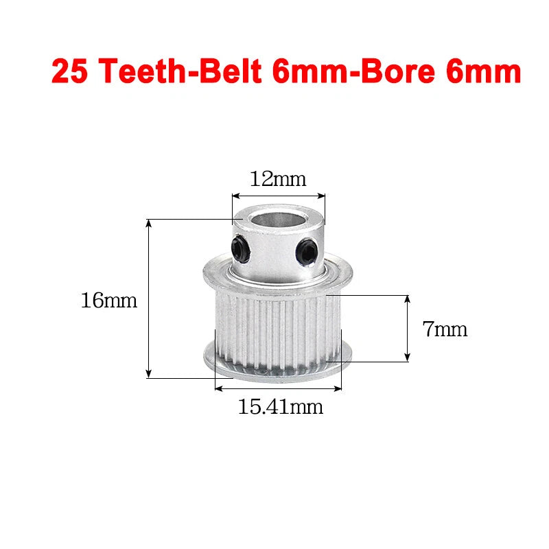 2GT Drive Pulley With Step 16 Tooth - 100 Tooth Bore 4mm - 25mm for 6mm Belt