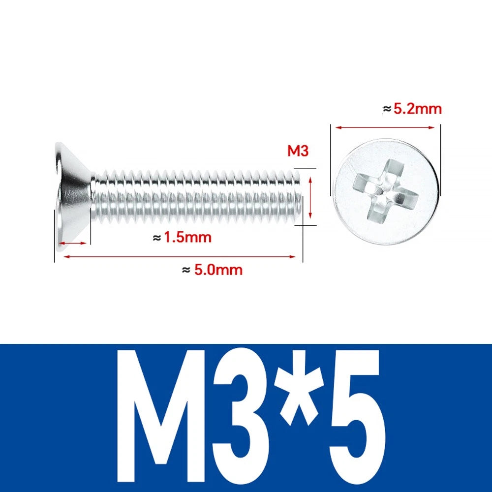 Countersunk Phillips Machine Screws – M2 to M12, White / Colour Zinc Plated, Carbon Steel