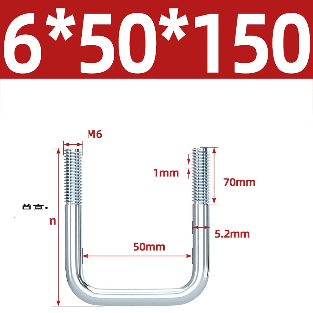Square U-Bolts Galvanized Carbon Steel Fixing Clamp Bolt M6 M8 M10 M12 M14 M16