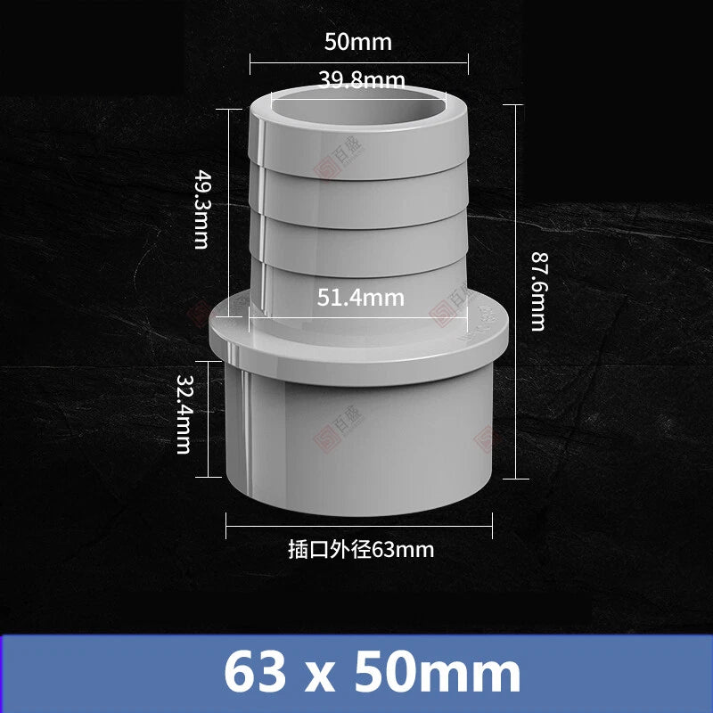 5mm to 63mm Hose Nozzle PVC Plastic Pipe Fittings Barb Connectors Sleeve Grey