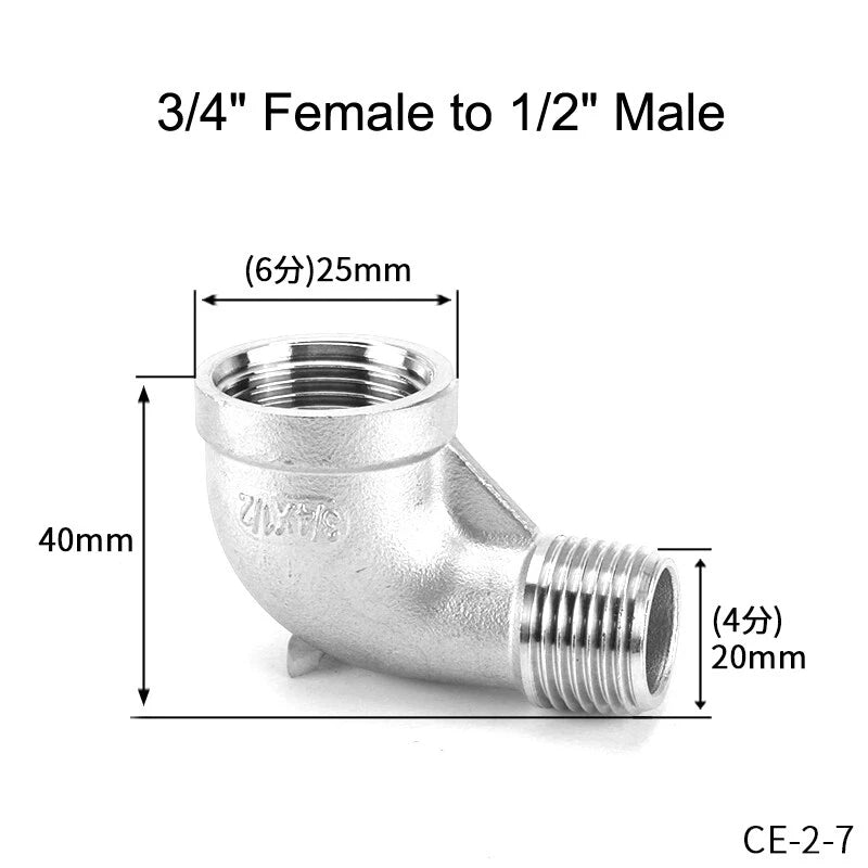 Stainless Steel BSP Reducer 90° Elbow Fittings — 1/8" to 1" Male & Female