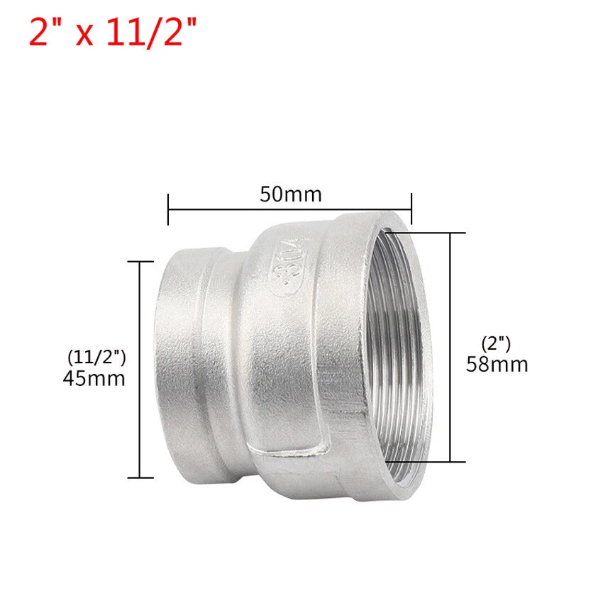 BSP Female Pipe Fittings Reducer Adapter, 304 Stainless Steel, 3/8" to 2"