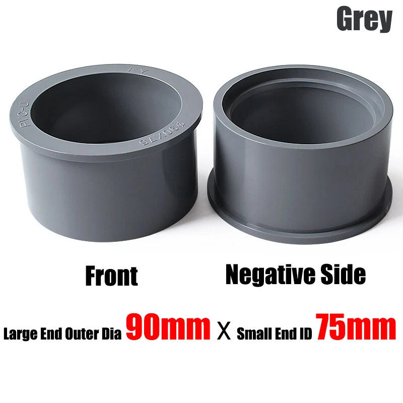 20mm to 90mm PVC Pipe Eccentric Reducing Bushing Fittings Connector Joints Grey