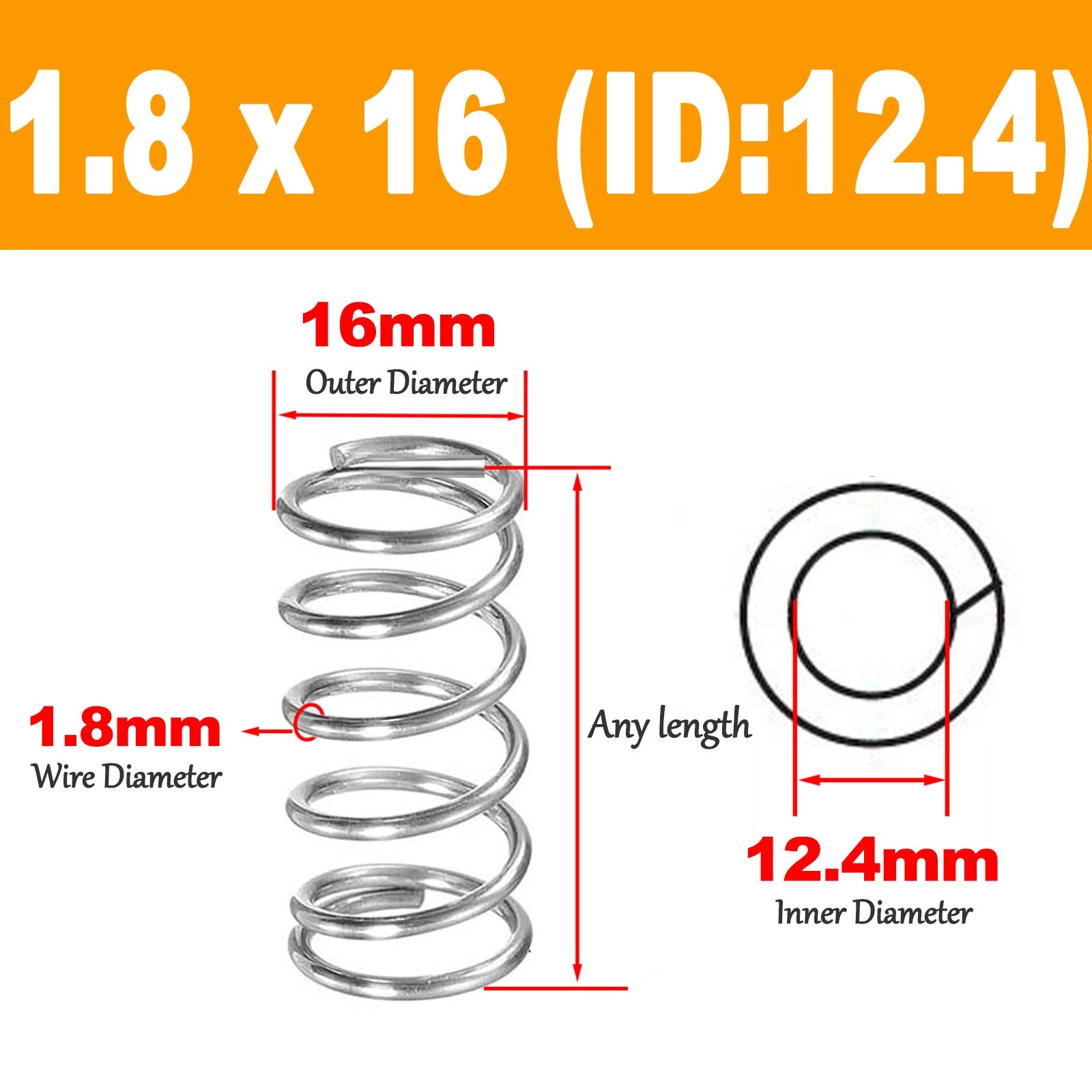 Compression Spring Pressure Spring A2 Stainles Steel Wire Dia 1.8mm Ø 10mm-17mm