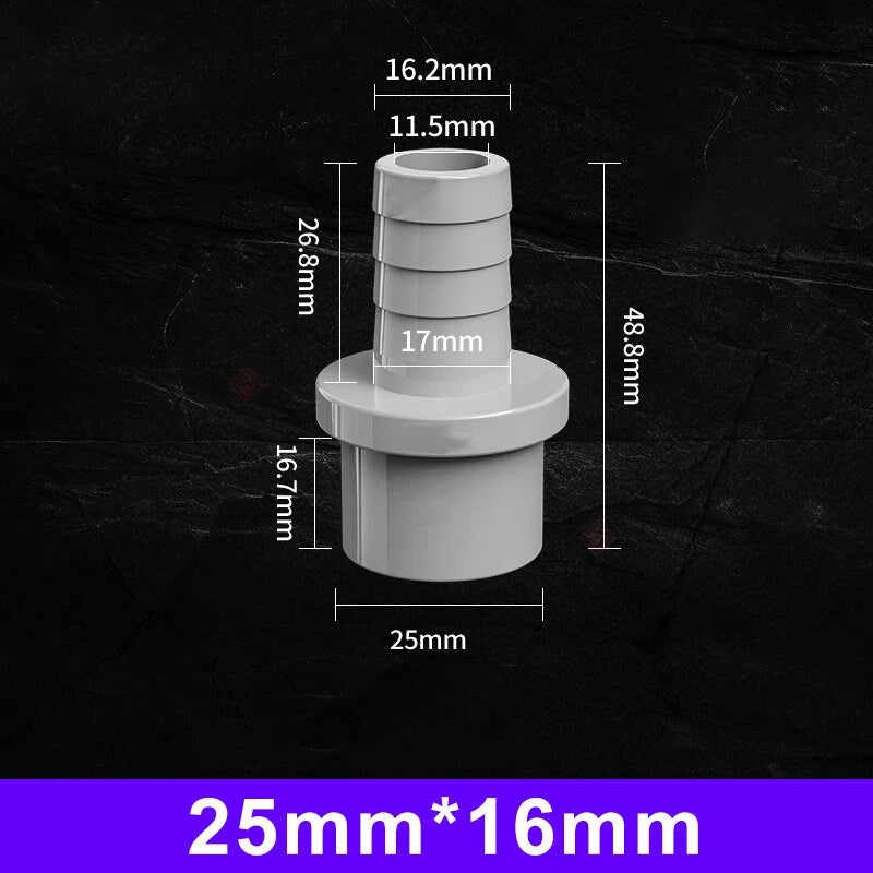 White Grey Pagoda PVC Pipe Connector Fittings 20 25mm Adapter To Hose OD 5~20mm