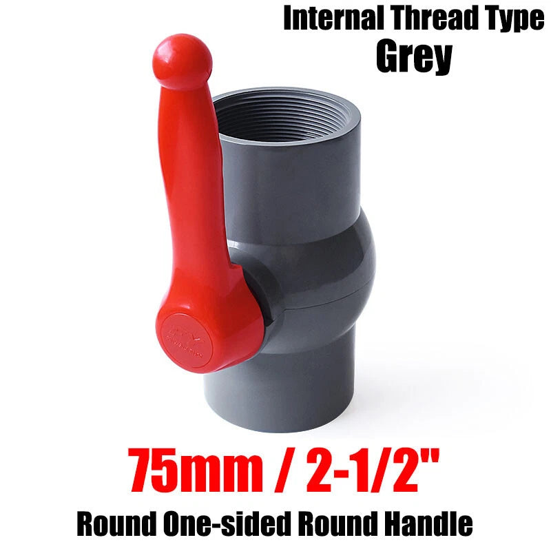 PVC Pipe Fittings 20mm-90mm Ball Valve Socket Solvent Weld-Female Thread Grey