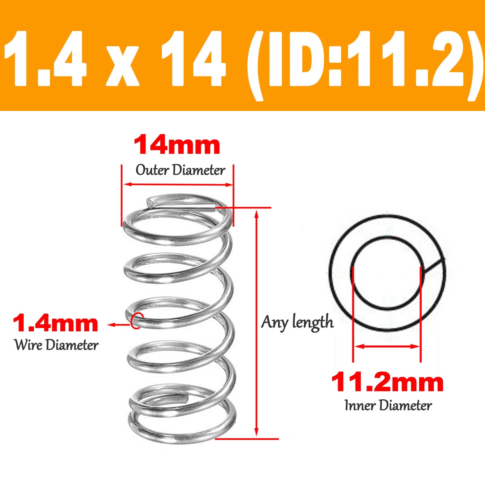 Compression Spring Pressure Spring A2 Stainles Steel Wire Dia 1.4mm Ø 8 mm-10 mm