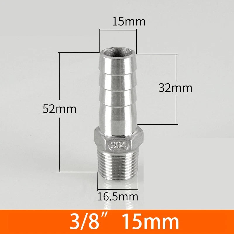 Stainless Steel BSP 1 8"-3 8" Male Thread Fitting x Barb Hose Tail End Connector