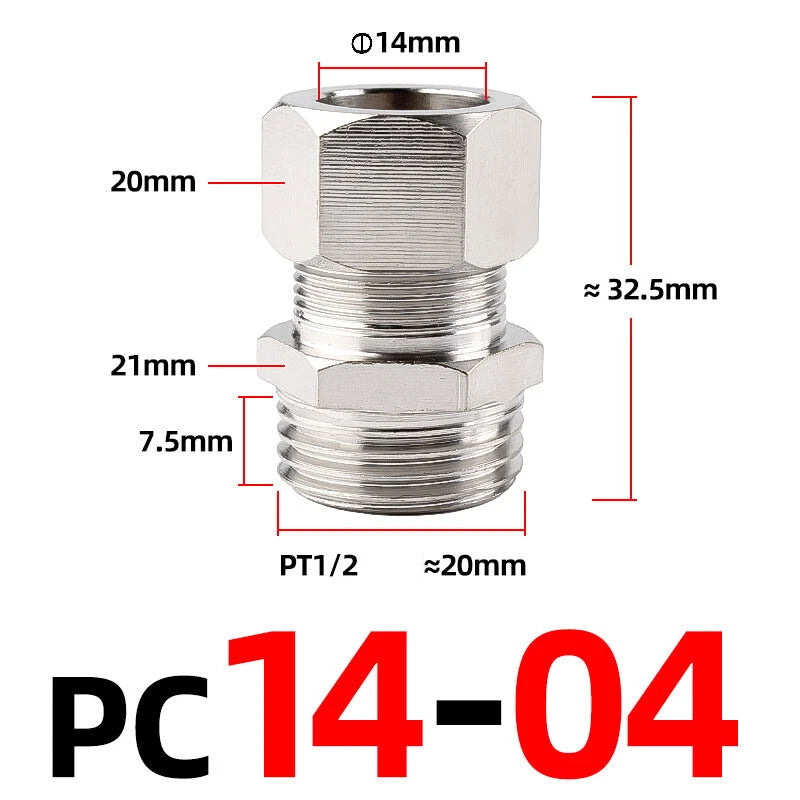 Brass Male Compression Fittings – BSP Hydraulic Adaptor, 1/8" to 1/2" Bore (PC4–PC16)