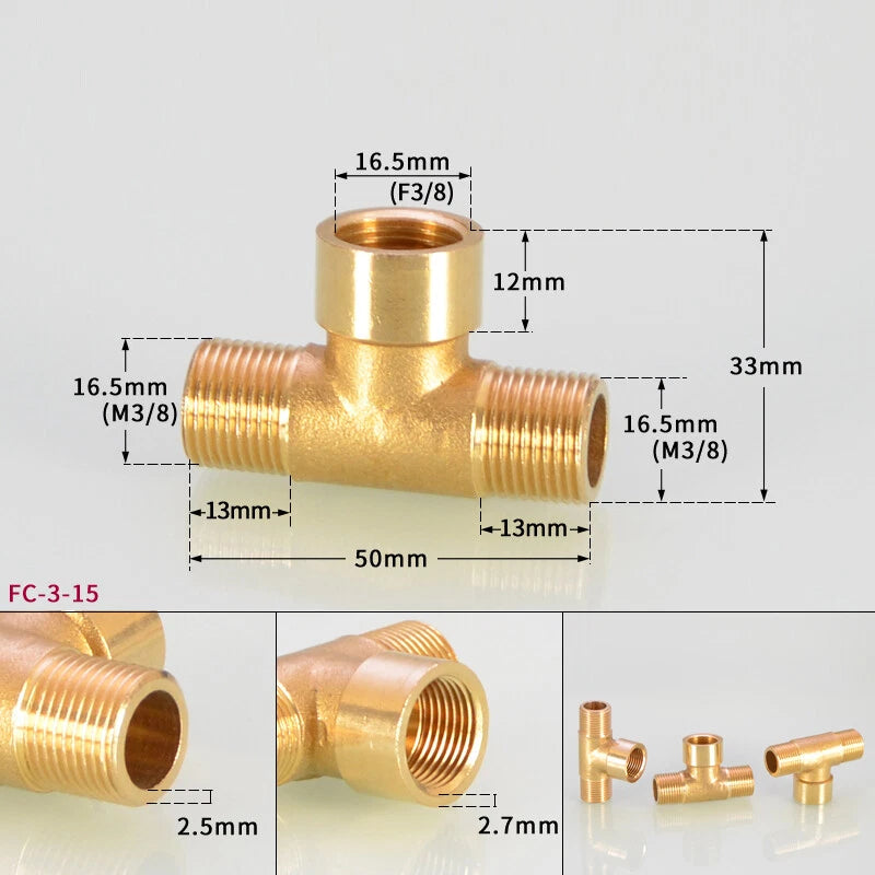 BSP Brass Tee Pipe Fitting – Male & Female Thread T-Shape Connector