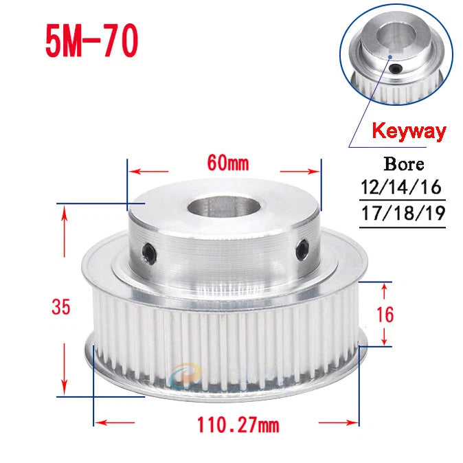 HTD-5M 15T-80T Timing Belt Pulley With Step/Keyway, Bore 8-25mm Teeth Width 16mm