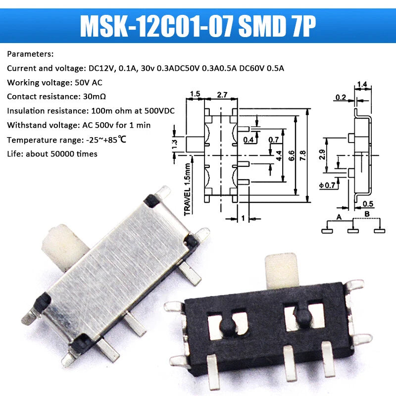 Slide Toggle Switch SS SK MSK MSS Series — 2/3-Way PCB Slide Switch, 3–8 Pin, Single & Double Row