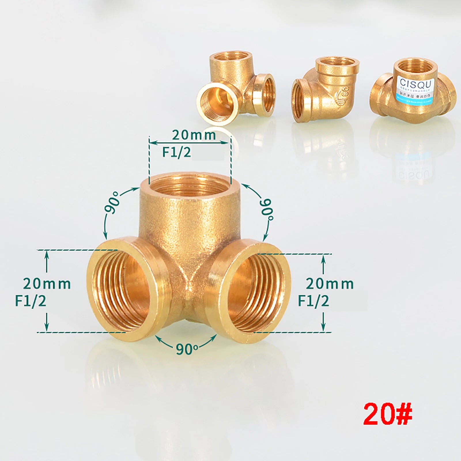 Brass Tee 3-Way BSP Pipe Fitting — Equal & Reducer, 1/2" & 3/4"