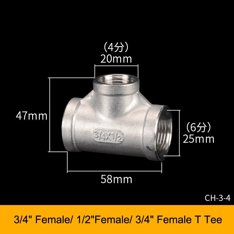 Stainless Steel BSP Tee Fittings 1/2" & 3/4" Male Female Reducer Connector