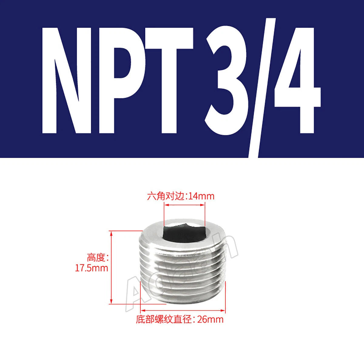 Male Allen Socket Pipe Plugs – PT & NPT 1/16" to 2", 304 Stainless Steel