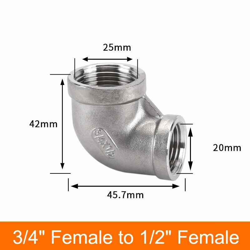 Stainless Steel 90° Elbow BSP Pipe Fittings — Same-Size & Reducing Female/Male Adapters