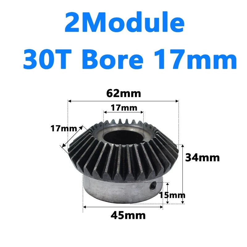 Bevel Gear 2 Module Ratio 1:1 Teeth 25 30 Bore Dia 10mm 12mm 14mm 15mm 16mm-28mm