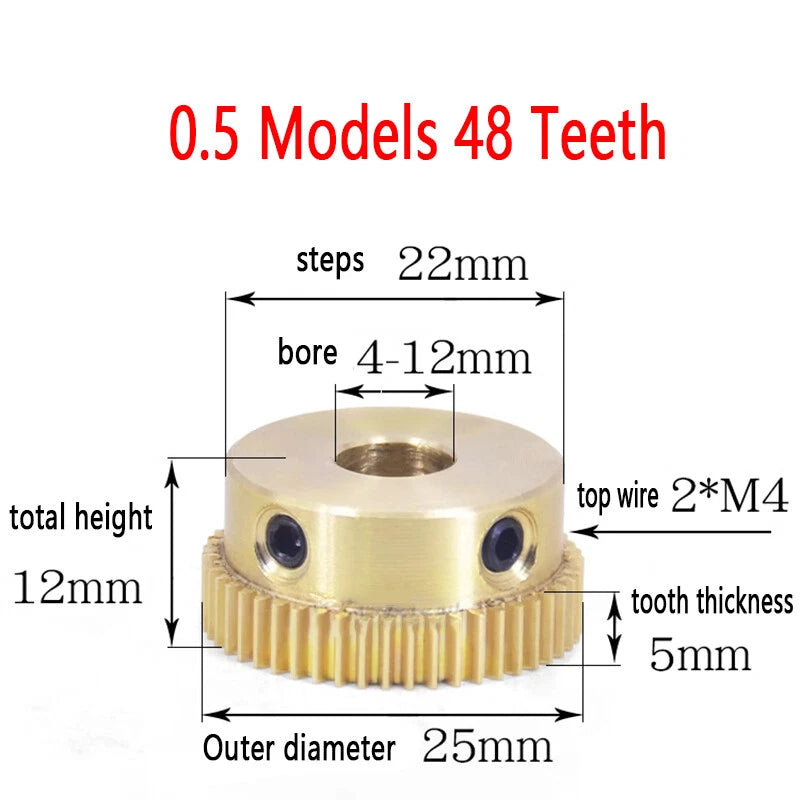 Mod 0.5 Brass Pinion Gear Spur Gears 20-60 Teeth 4-15mm Bore With Screw Hardened