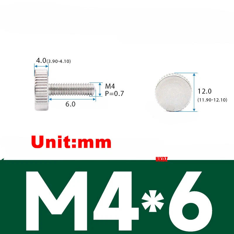M3/M4 5mm to 20mm Flat Head Knurled Thumb Screws 303 Stainless Steel Hand Bolts