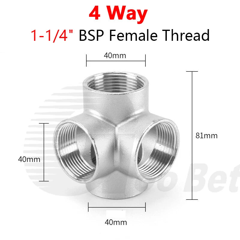 BSP Female Stainless Steel Pipe Fitting — 3/4/5-Way Adapter, 1/4" to 2"