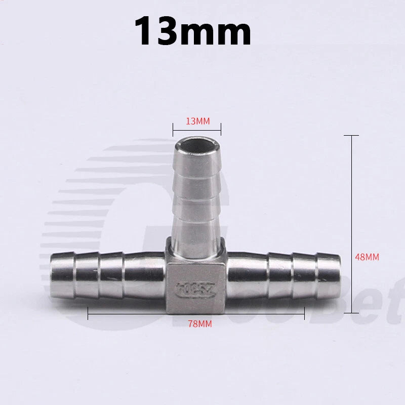 Stainless Steel Barbed Hose Connector — T-Piece & Y-Piece, 6mm–25mm