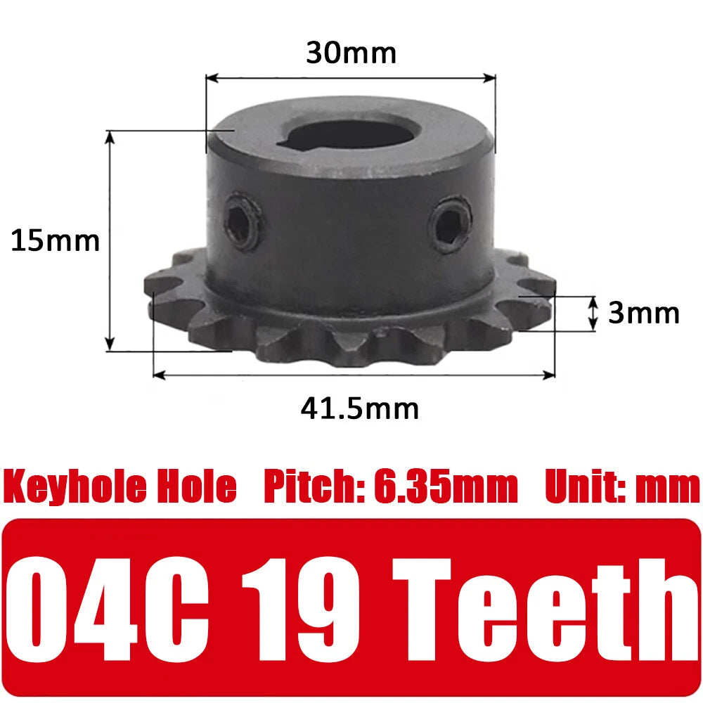 04C Roller Chain Drive Sprocket Wheel 11T-40T Keyhole Hole 8mm-30mm Pitch 6.35mm
