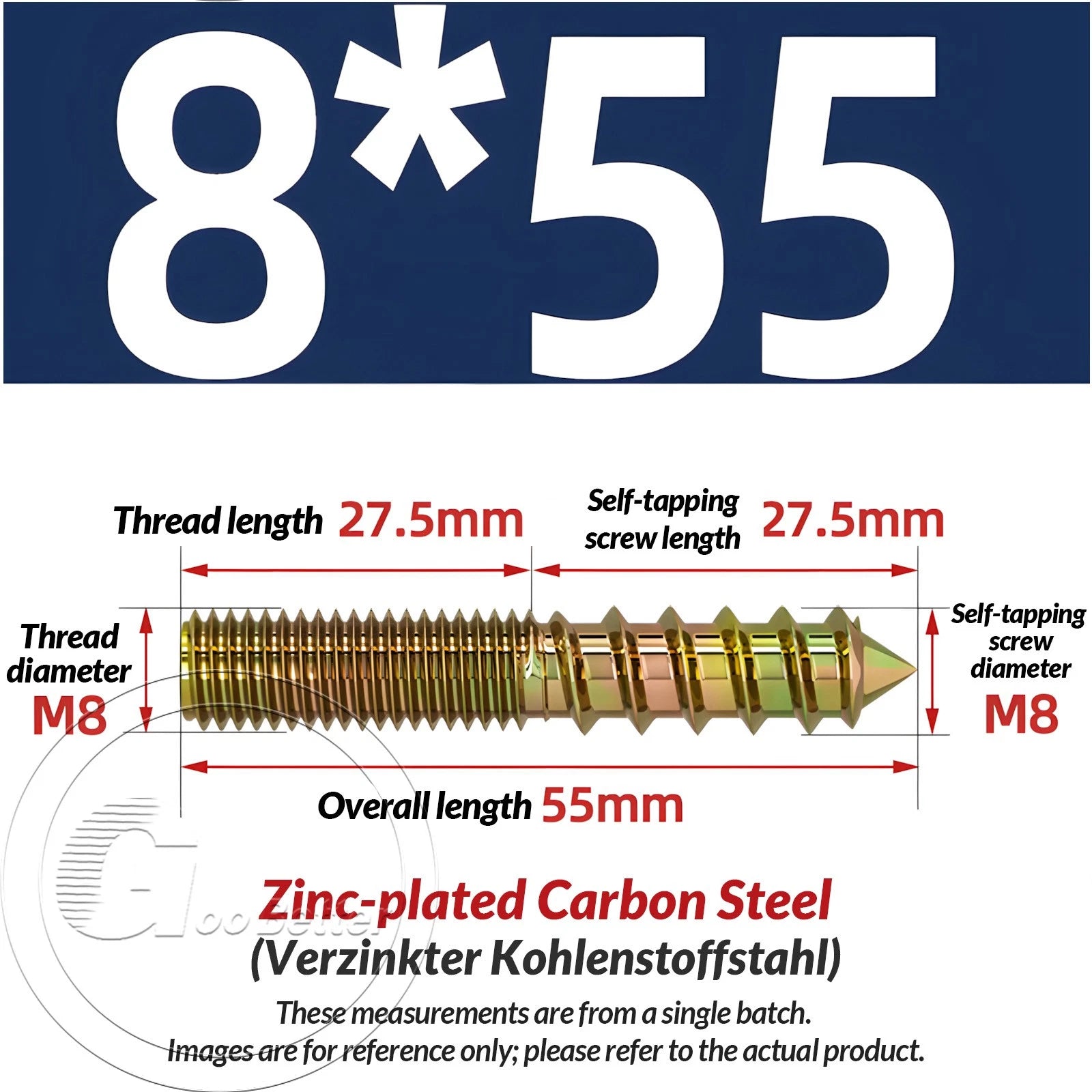 Galvanized Double-Ended Hanger Bolts M4 M5 M6 M8 M10, Wood-to-Metal Screws
