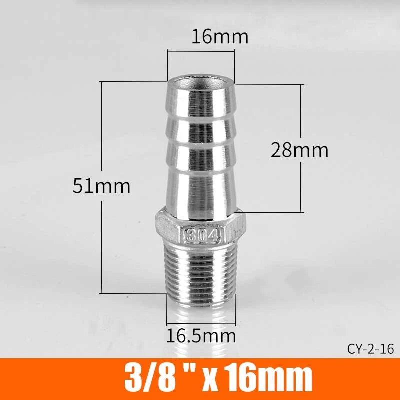 Stainless Steel BSP Male Thread x Barb Hose Tail Connector | 1/8" to 4"