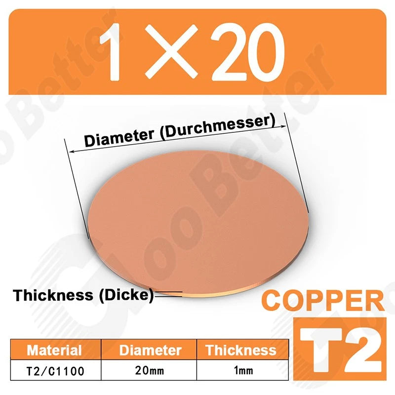 Solid Pure Copper Discs Blank Metal Round Sheet Plate Thick 0.5-3mm Dia 20-100mm