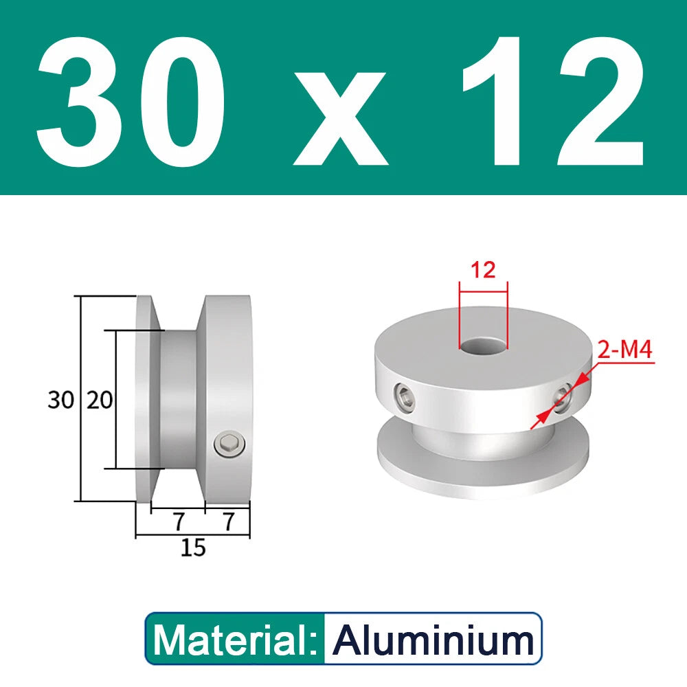 OD 20mm-100mm Aluminium V-Groove Pulley With Fixed Screw for 5mm/6mm Width Belt