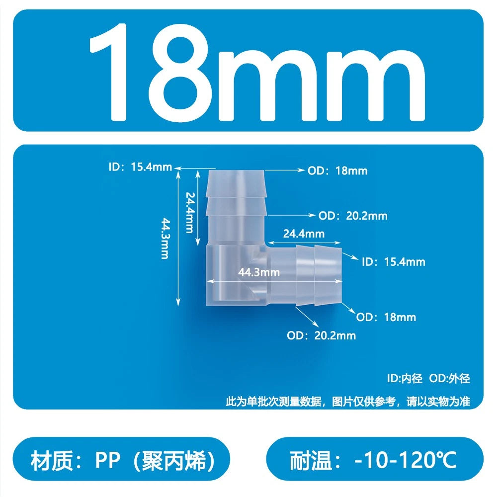 90° Elbow Plastic Barbed Joiner Reducer Connector Pipe Tube Hose Water 1.6-25mm