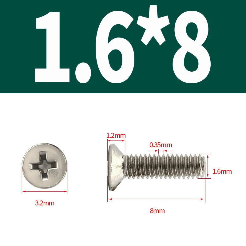 Phillips Machine Screws Countersunk Nickel Plated Steel DIN 965 Flat Head M1~M6
