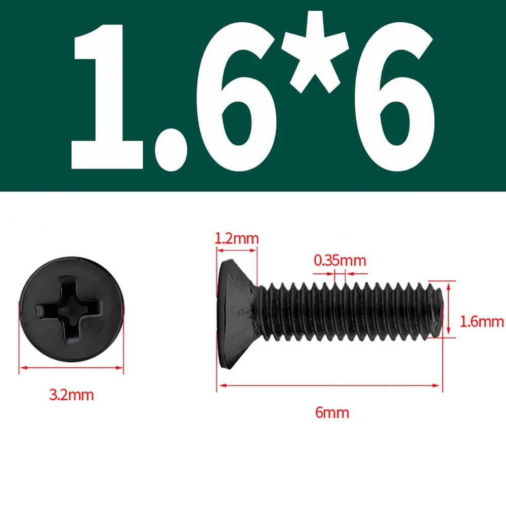 Black Phillips Flat Head Countersunk Machine Screws — Carbon Steel M1–M6