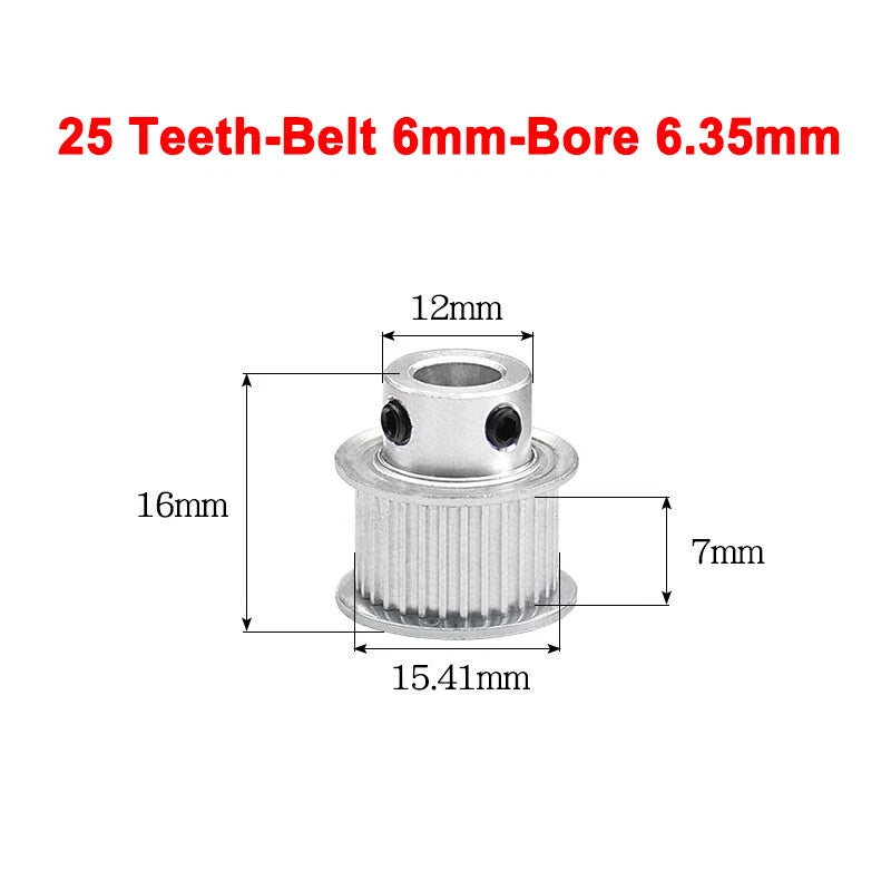 2GT Drive Pulley With Step 16 Tooth - 100 Tooth Bore 4mm - 25mm for 6mm Belt