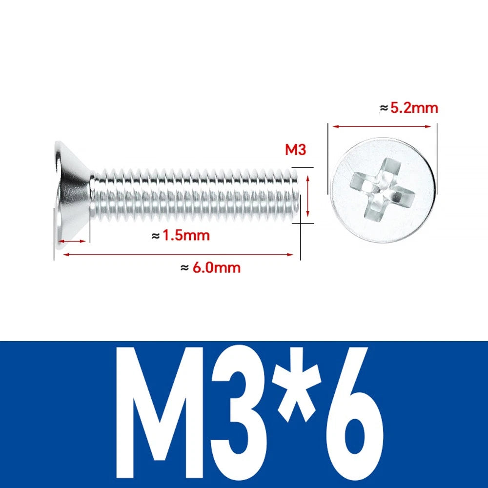 Countersunk Phillips Machine Screws – M2 to M12, White / Colour Zinc Plated, Carbon Steel