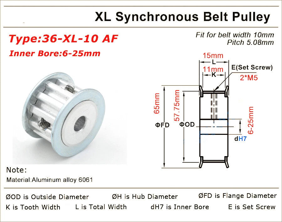 10-40Teeth XL Synchronous Pulley 3-25mm Timing Belt Width 11mm 3D Printer Drive